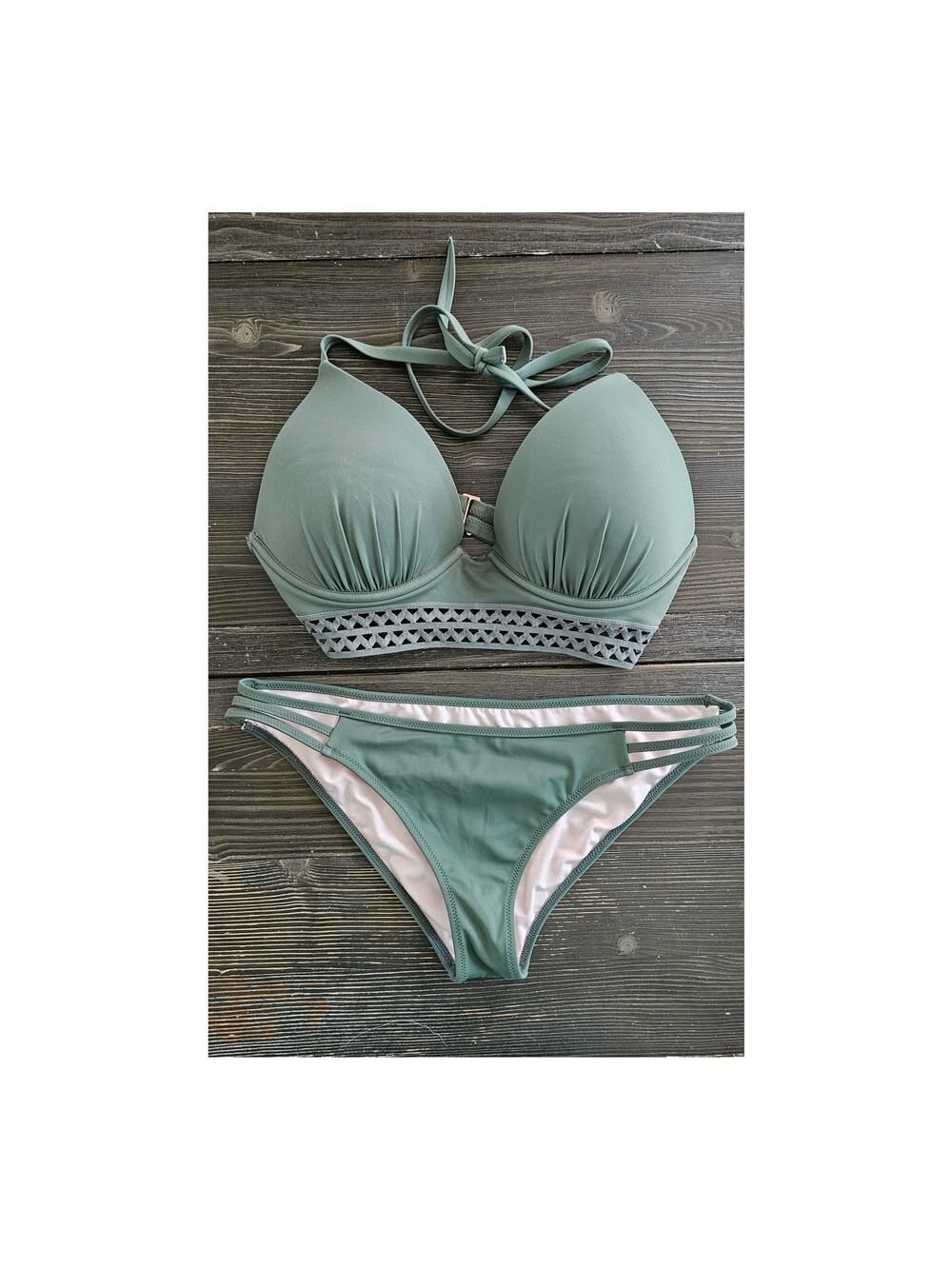 Shade & Shore Olive Green Two-Piece Bikini Set - 34D Top / Medium Bottoms